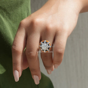 Round Cut Moissanite Vintage Ring In Finger