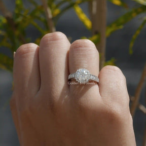 [This moissanite ring made of old european round cut moissanite and set in halo design at golden bird jewels]