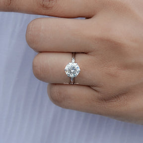 Old European Round Moissanite Accent Engagement Ring
