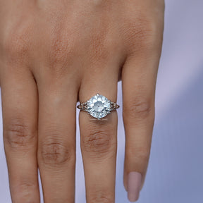 View of Round Cut Moissanite Vintage Ring In White Gold
