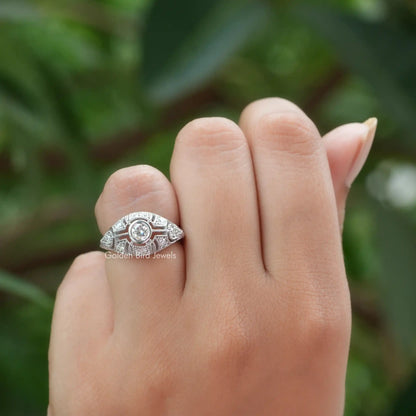 Oval Cut Old European Round Cut Moissanite Ring In Yellow Gold