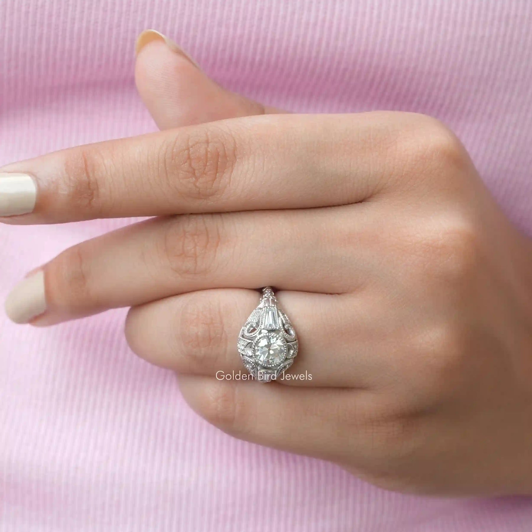 Old European Round Cut Vintage Moissanite Ring