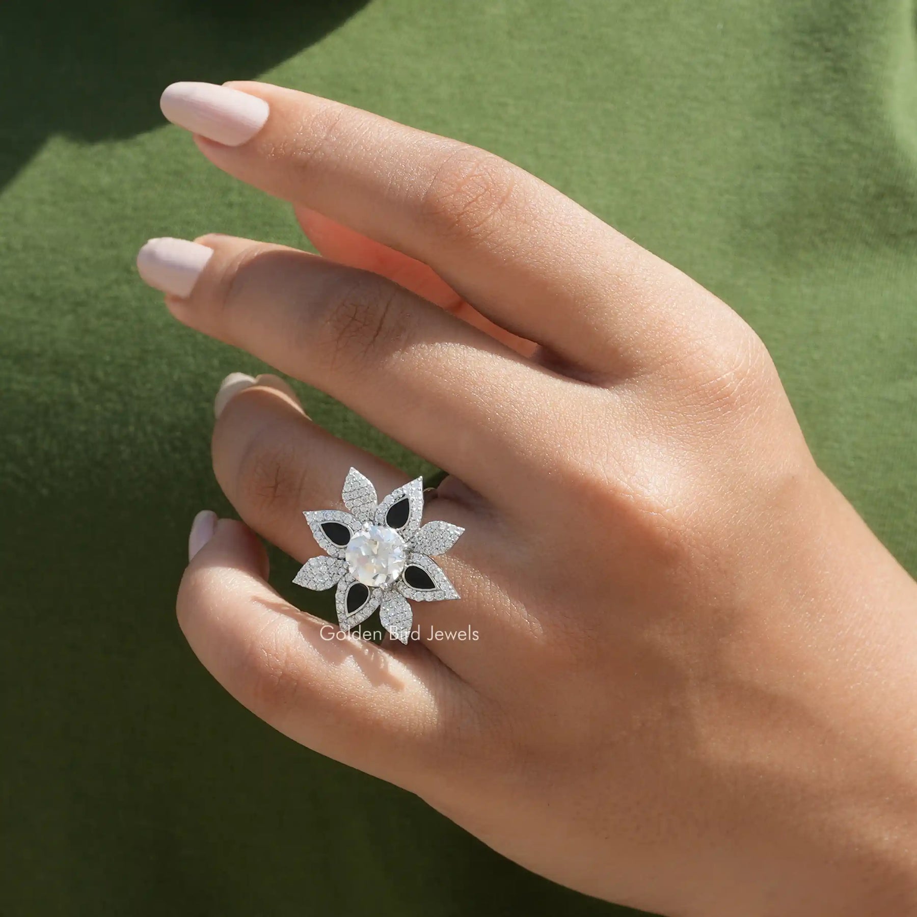 [Moissanite Ring Old European Round Cut Made In White Gold]-[Golden Bird Jewels]