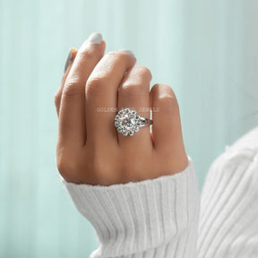 Detailed View Of Round Cut Floral Style Engagement Ring