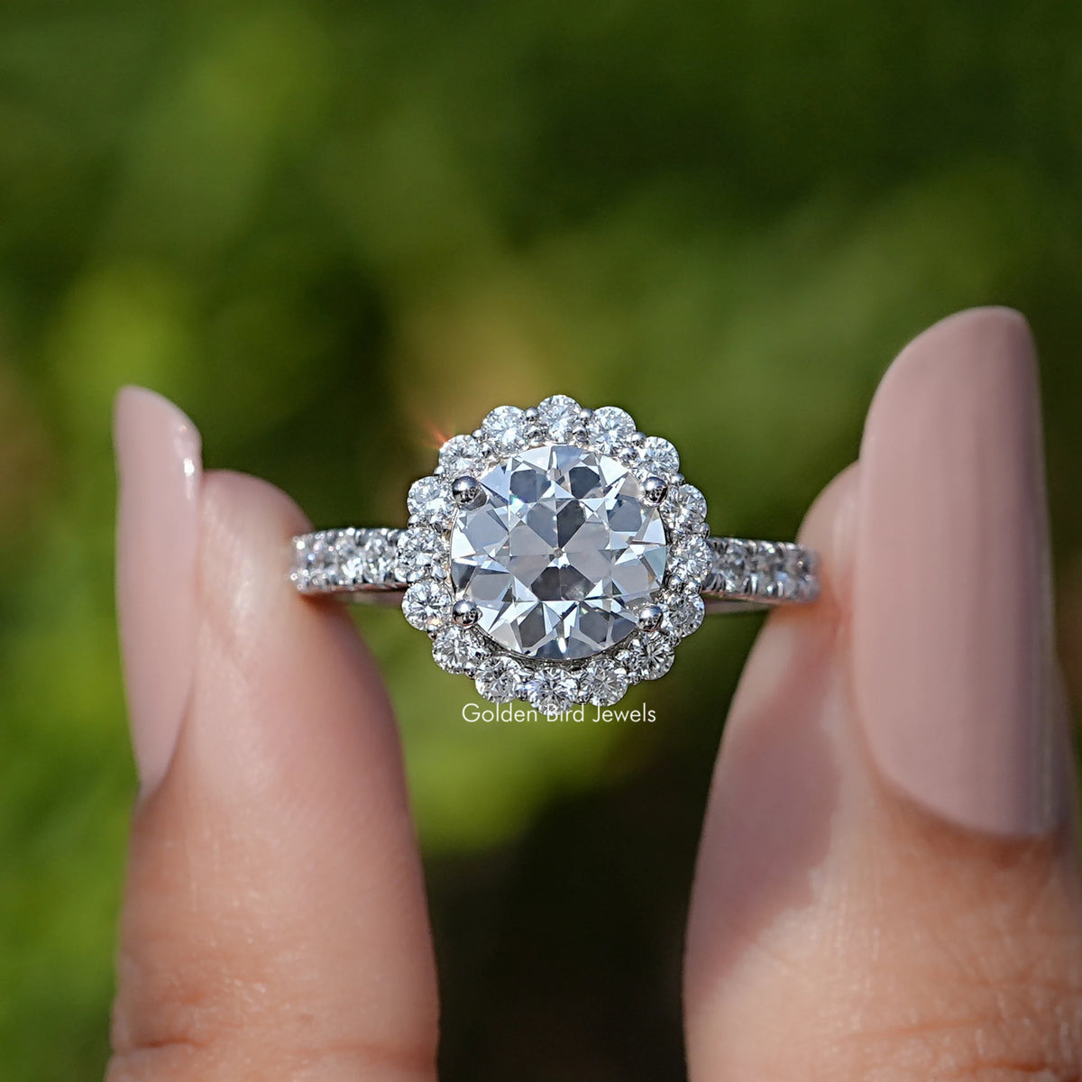 Old European Round Lab Diamond Halo Accent Ring