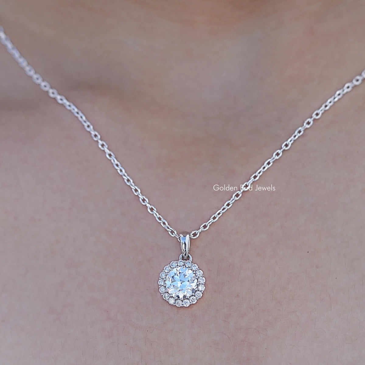 Old European Round Lab Diamond Halo Pendant
