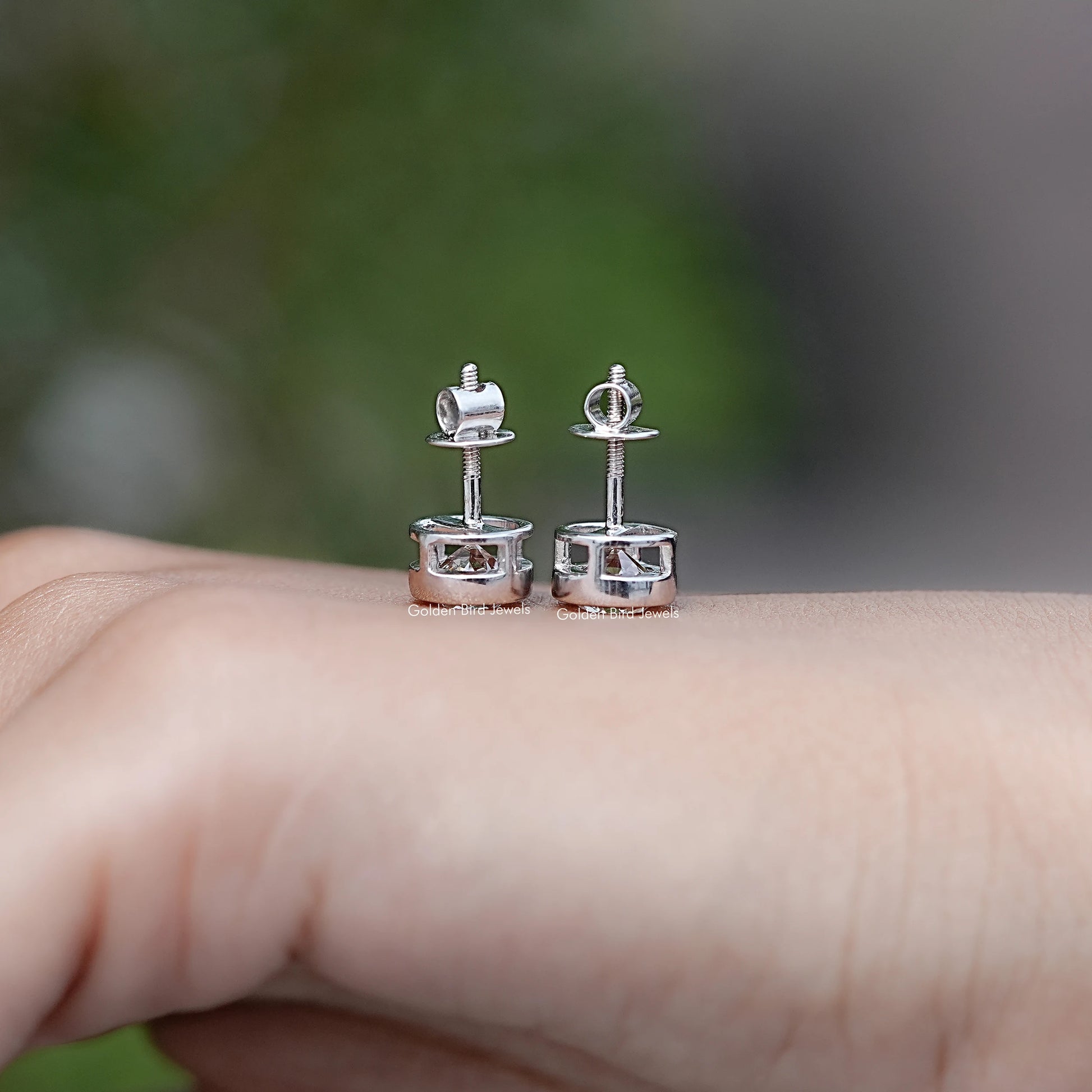 Back View of Old European Cut Round Diamond Earrings in screw back