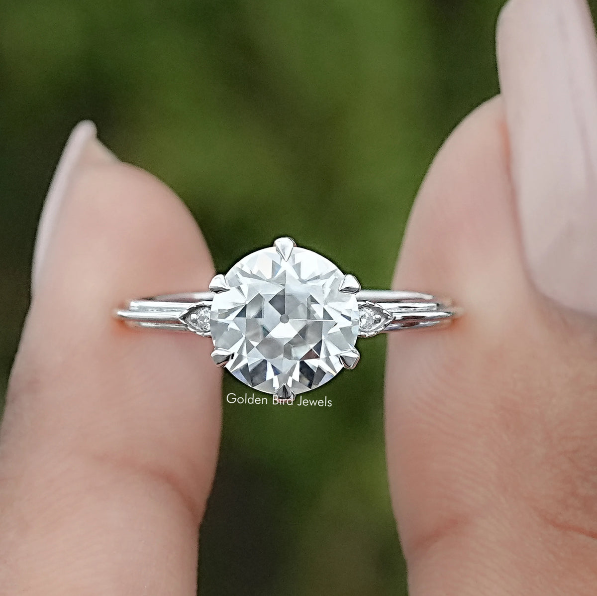 Old European Round Moissanite Accent Engagement Ring