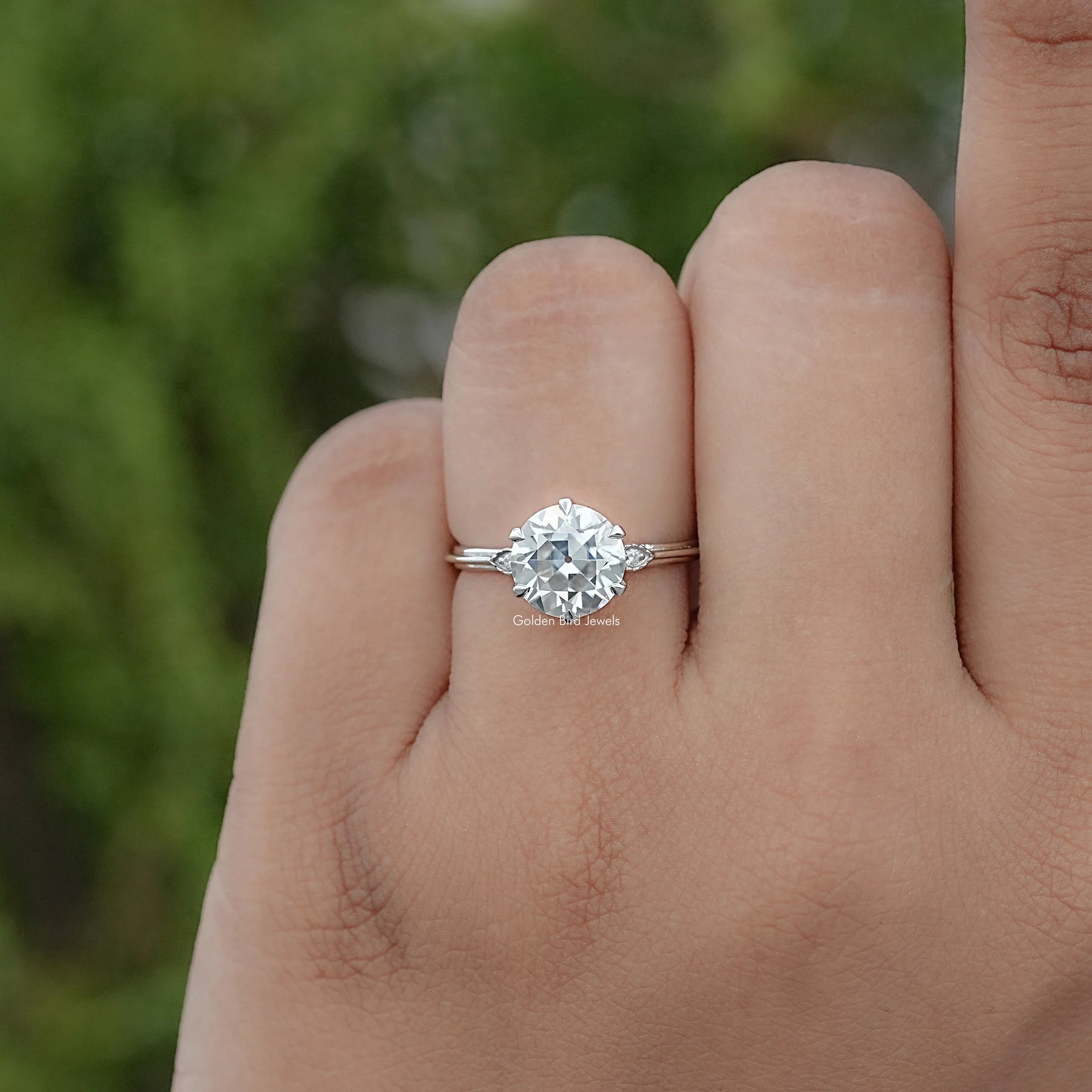 Old European Round Moissanite Accent Engagement Ring