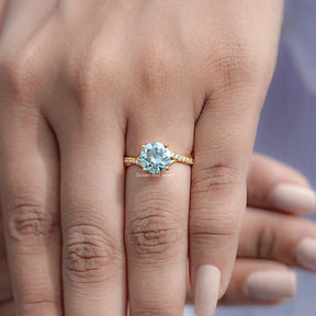 Cyan Blue Old European Round Moissanite Ring