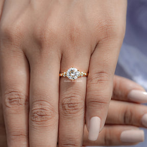 Moissanite Old European Cut Round Accent Stone Ring
