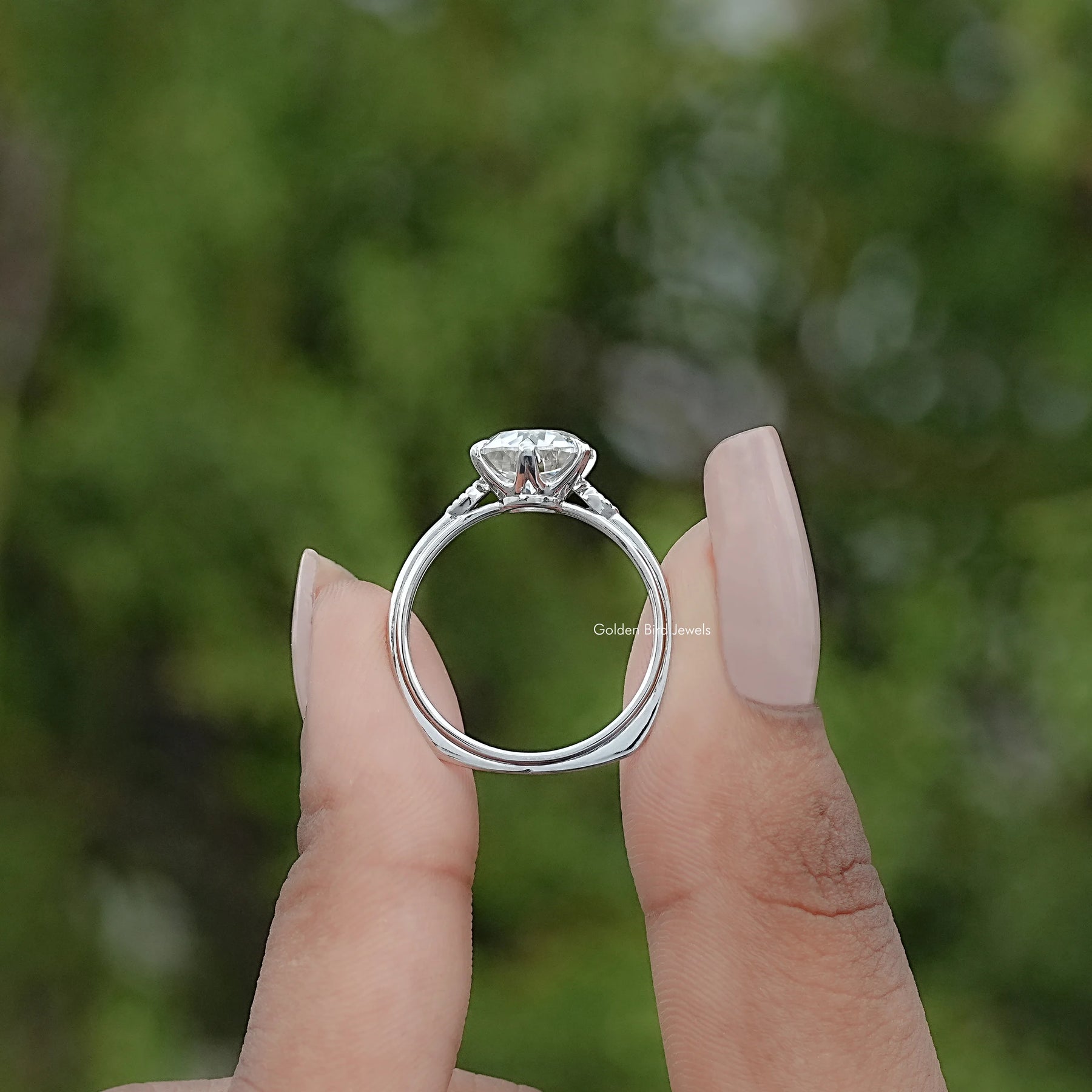 Old European Round Moissanite Accent Engagement Ring