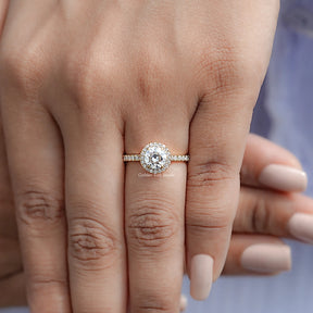 Old European Round Moissanite Halo Accent Ring