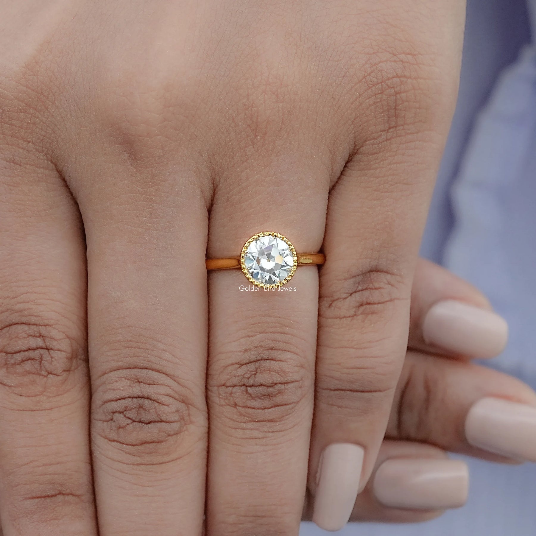 Milgrain Old European Round Moissanite Solitaire Ring