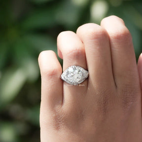 View of Old European Round Cut Moissanite Ring ring In Finger