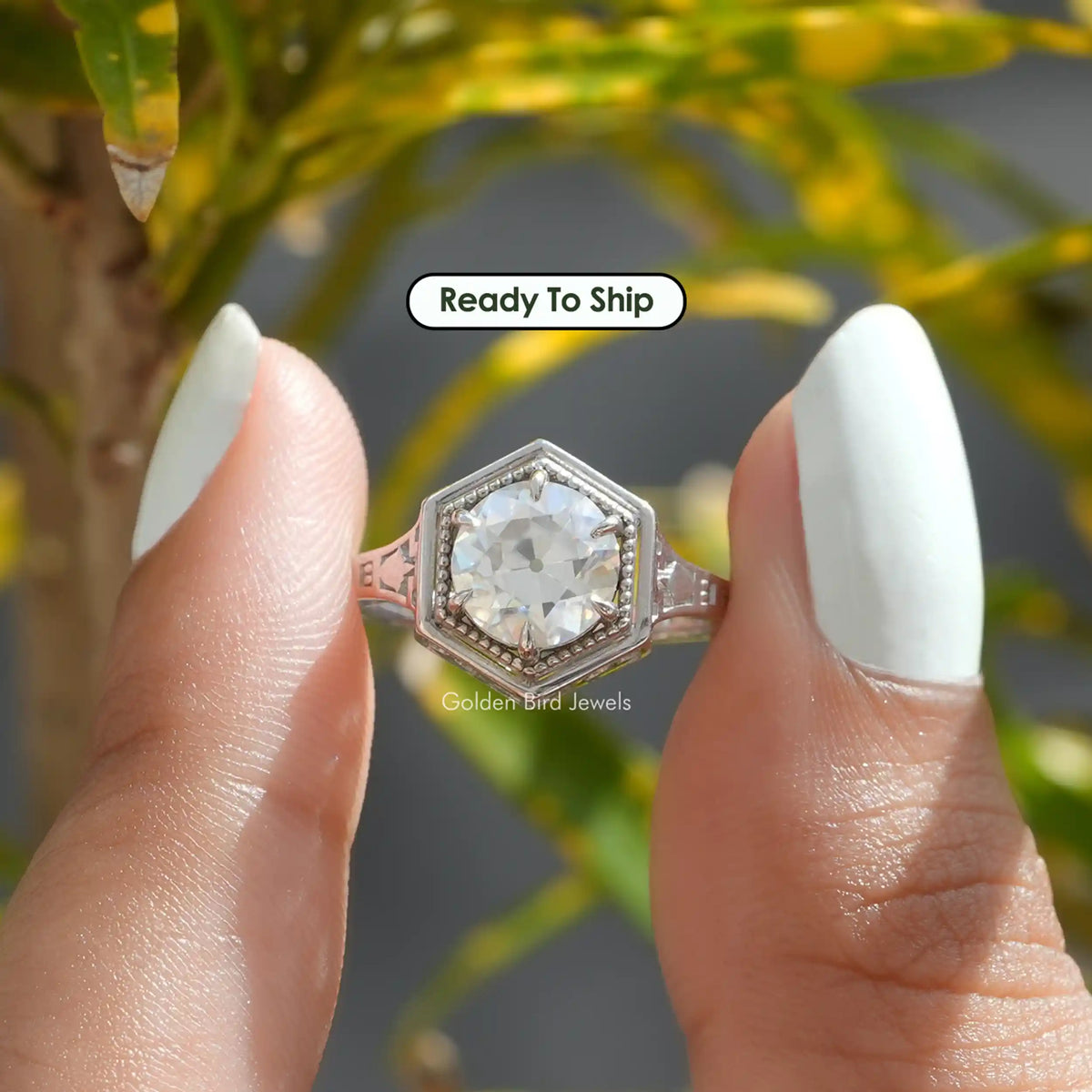 Old European Round Moissanite Solitaire Ring
