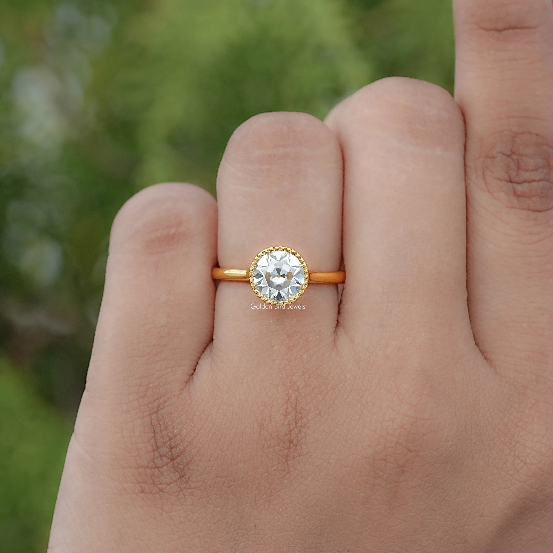 Milgrain Old European Round Moissanite Solitaire Ring