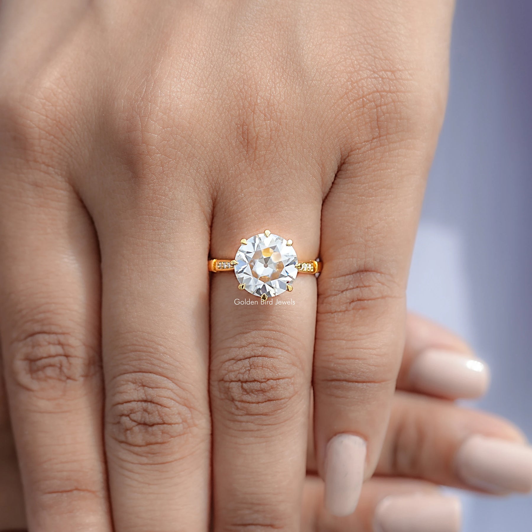 Moissanite Old European Round Accent Engagement Ring