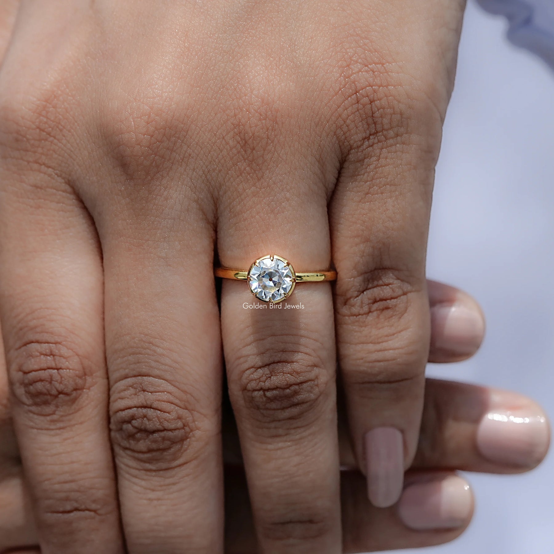 Close view of European Cut Moissanite Ring
