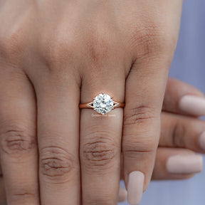 Close view of Round Cut Moissanite Engagement Ring
