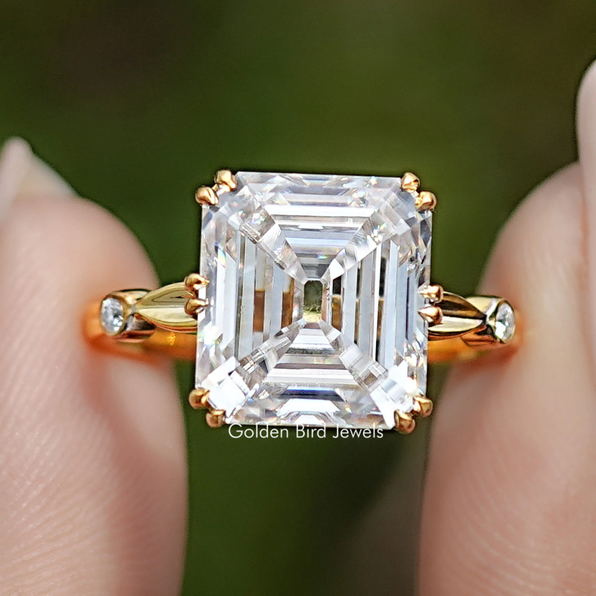 Old Mine Asscher Cut Moissanite Accent Ring