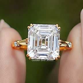 Old Mine Asscher Cut Moissanite Accent Ring