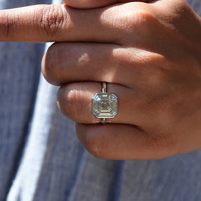 View of Asscher Cut Moissanite Solitaire Ring In finger