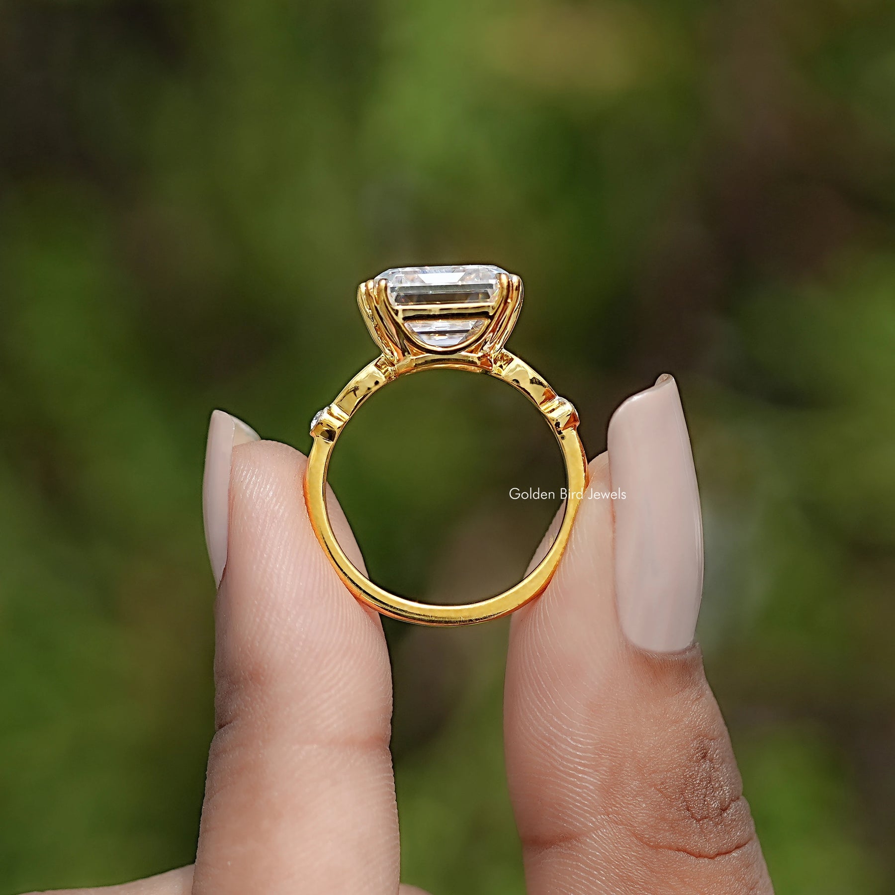 Old Mine Asscher Cut Moissanite Accent Ring