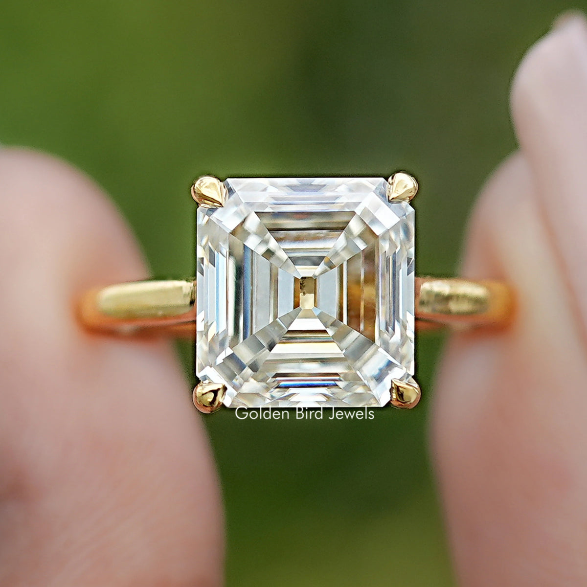 Old Mine Asscher Moissanite Engagement Ring