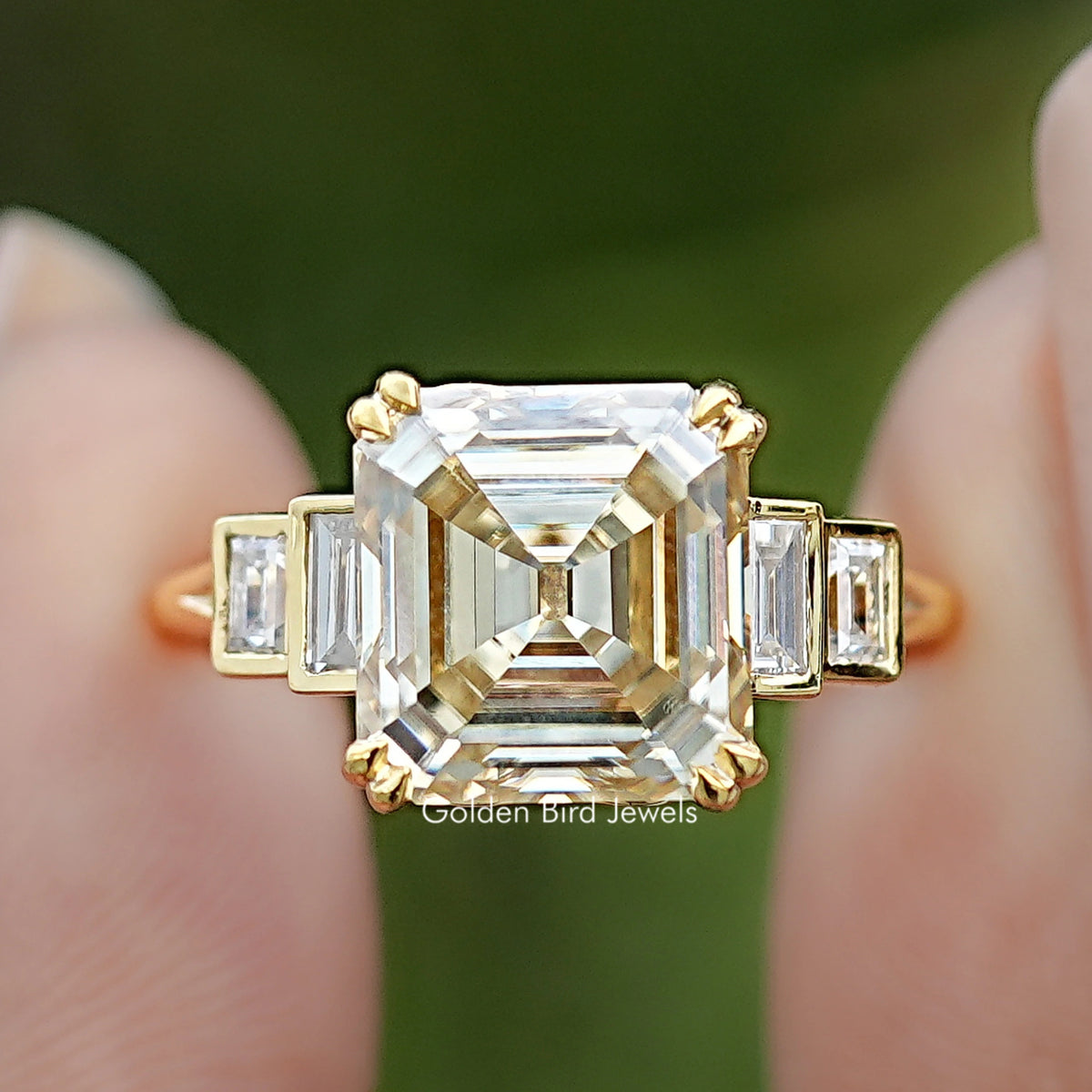 Old Mine Asscher Moissanite Five Stone Ring