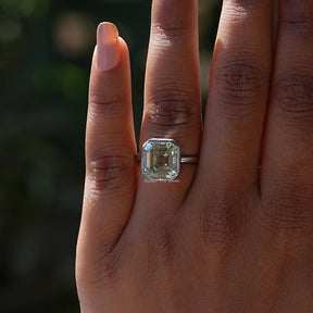View of Old Mine Asscher Cut Moissanite Ring In finger