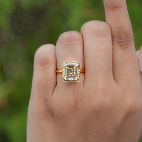 Old Mine Asscher Moissanite Solitaire Ring