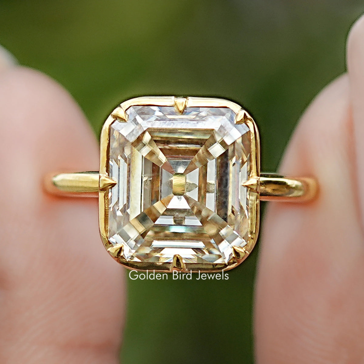 Old Mine Asscher Moissanite Solitaire Ring