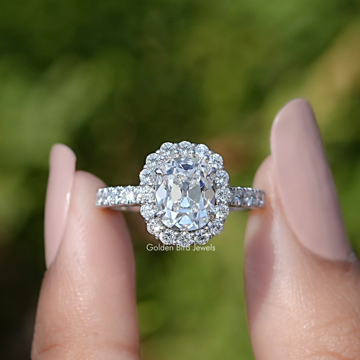 Old Mine Cushion Cut Lab Diamond Halo Ring