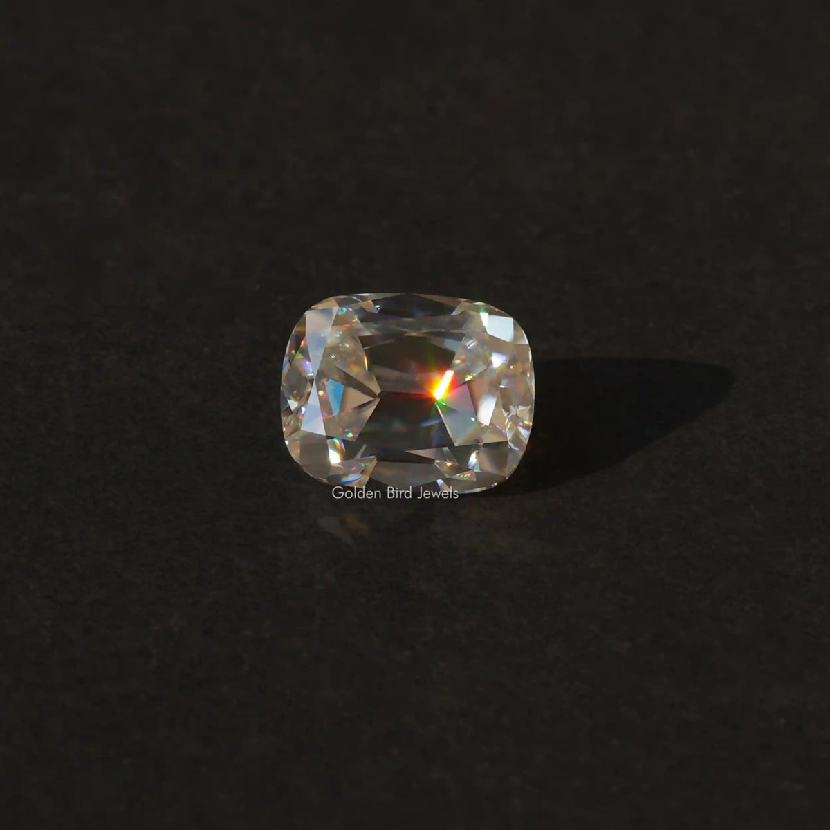 [Front view of old mine cut cushion moissanite loose stone]-[Golden Bird Jewels]