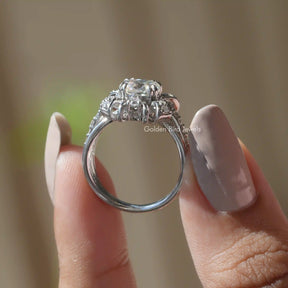 [Moissanite Old Mine Cushion Cut Engagement Ring Made Of Side Round Cut Small Stones]-[Golden Bird Jewels]