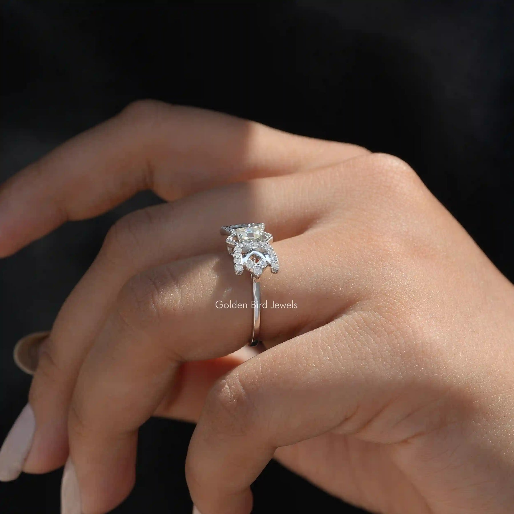 [Cushion Cut Moissanite Engagement Ring For Women]-[Golden Bird Jewels]