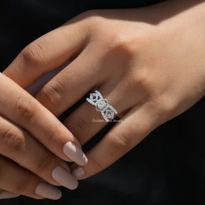 [Moissanite Old Mine Cushion Cut Ring Made In 18k white Gold]-[Golden Bird Jewels]