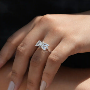 [White Gold Old Mine Cushion Cut Moissanite Engagement Ring]-[Golden Bird Jewels]