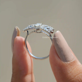 [Moissanite Old Mine Cushion Cut  Engagement Ring Set In Side Round Cut Small Stones]-[Golden Bird Jewels]