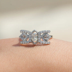 [Moissanite Cushion Cut Engagement Ring Crafted With Round Cut Side Stones]-[Golden Bird Jewels]