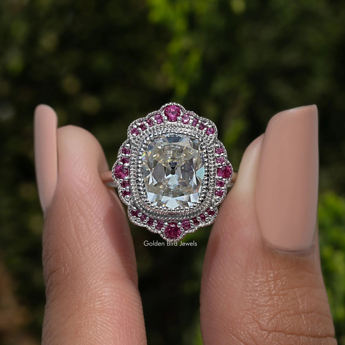 Old Mine Cushion Cut Moissanite Halo Ring