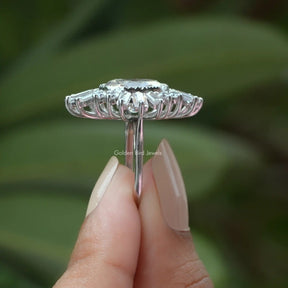 [In Finger Side View Of Solid Gold Moissanite Engagement Ring]-[Golden Bird Jewels]