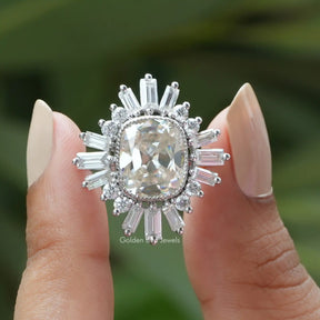 [ Moissanite Halo Engagement Ring]-[Golden Bird Jewels]