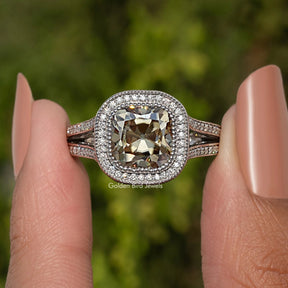 Old Mine Cushion Cut Moissanite Halo Ring