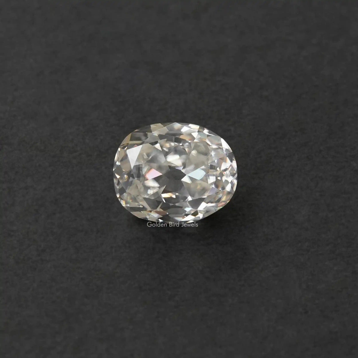 [Front view of old mine cuhion cut moissanite]-[Golden Bird Jewels]