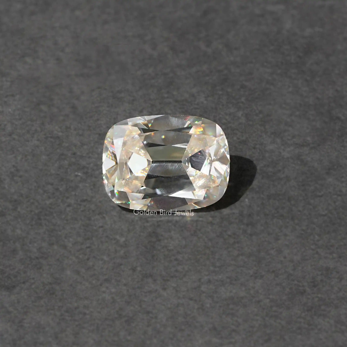 [Front view of old mine cut cushion loose moissanite]-[Golden Bird Jewels]