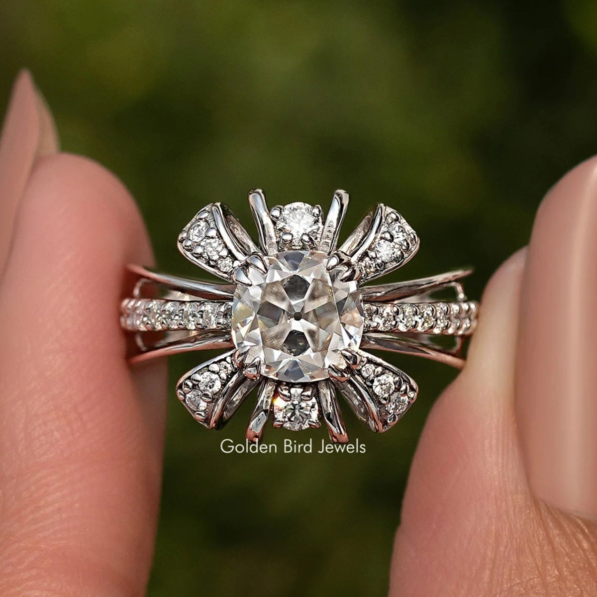 Old Mine Cushion Cut Moissanite Ring