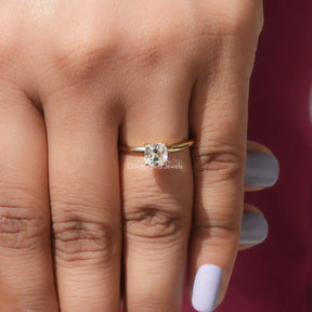 Cushion Cut Moissanite Solitaire Ring In finger