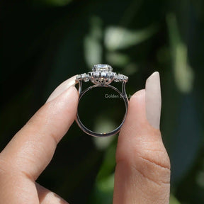 [In two finger moissanite old  mine cushion cut ring in 18k white gold]